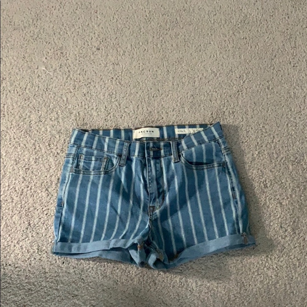 Striped jean shorts